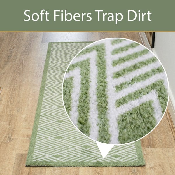 JVL Mega Mat Machine Washable Entrance Runner and Doormat Set, Green Geo