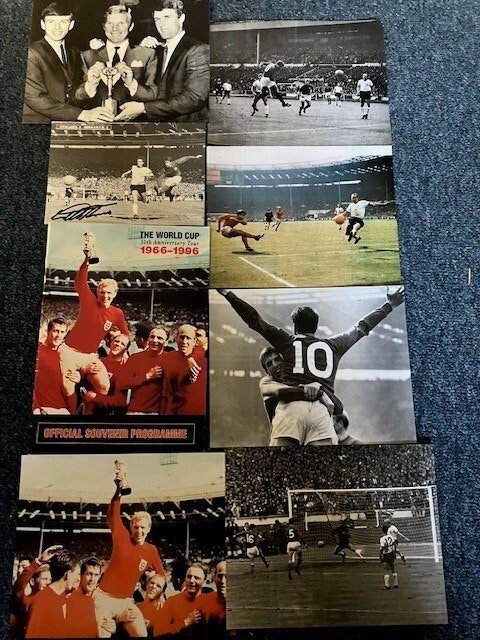 Soccerbid 1966 World Cup photos, Tour brochure and Signed Geoff Hurst 3rd goal image