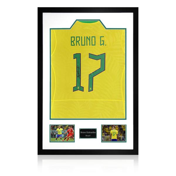 Bruno Guimarães Signed Brazil Shirt Premium Frame