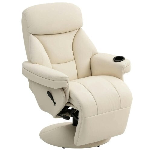 Bobobiy Manual Recliner Chair with Footrest, PU Leather Swivel Chair, Cream White