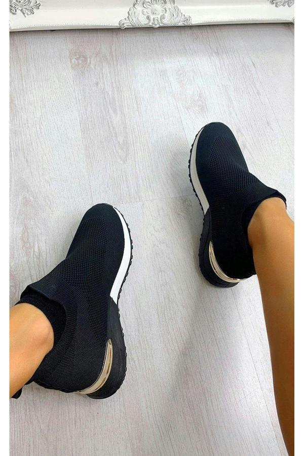 Jessi Slip On Sock Wedge Trainers - Black/White