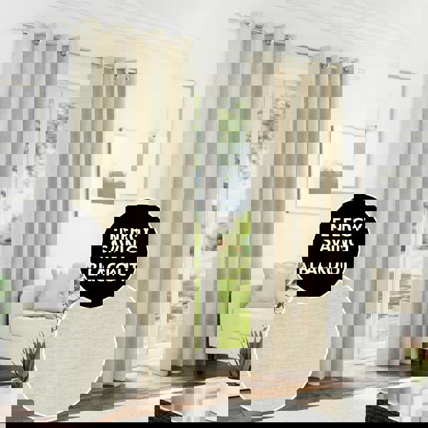 Enhanced Living Cream 100% Blackout Chenille Thermal Eyelet Curtains for Living Room/Bedroom