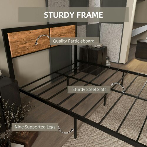 Wyld Haus Sohala 4FT6 Industrial Metal Frame Double Bed with Headboard and Footboard