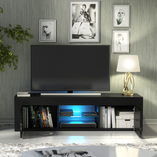 Mex Furniture 130cm TV Unit Cabinet TV Stand with Black High Gloss Doors