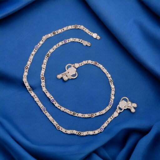 The Colourful Aura Silver Plated Link Chain Braid Evil Eye Payal Anklet