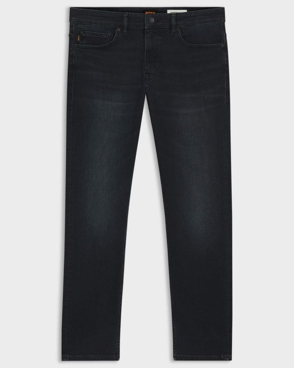 BOSS Orange Delaware Slim-Fit Jeans in Blue-Black Soft-Motion Denim  - Dark Blue 405 - CHO - Designer Mens Jeans