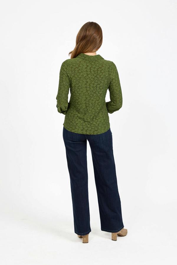 Mudflower Floral Lace Full-Sleeve Stretch Shirt Blouse