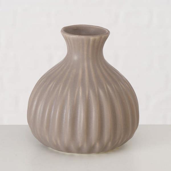 Boltze Set 3 Grey Porcelain Bud Vases Pleated Design