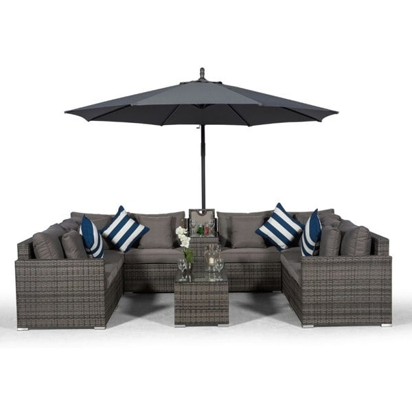 Giardino Havana 8 Seat Rattan Sofa Set w/ Armrest Drinks Cooler and Coffee Table