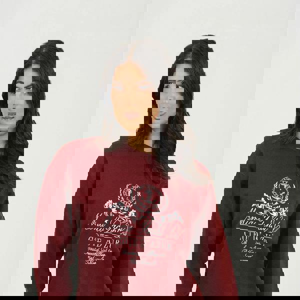 Brave Soul Burgundy Crew Neck Embroidered Sweatshirt - Burgundy Image 1