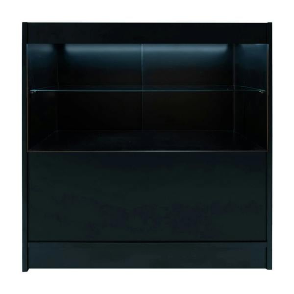 Eclipse LED Shop Counter Set in sleek black, featuring a glass shelf and illuminated display area for showcasing products