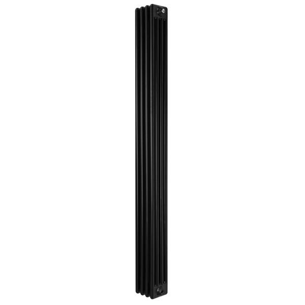 Traditional 4 column radiator in sleek black finish, measuring 1800 x 200mm, featuring a vertical design and smooth texture