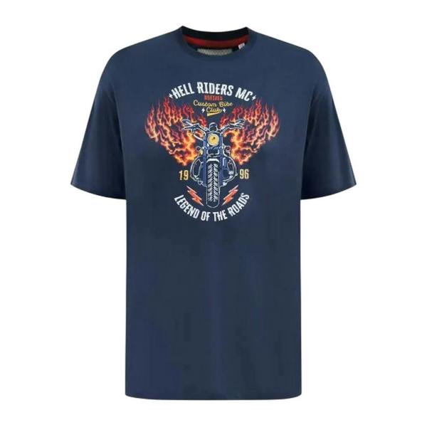 Duke Mens Hockney D555 Motorbike With Flame Wings Kingsize T-Shirt - French Navy - 