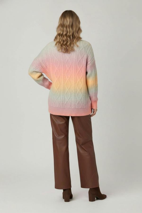 Izabel London Striped Cable Knit Relaxed Cardigan