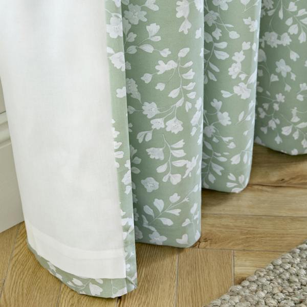 Catherine Lansfield Arla Floral Lined Eyelet Curtains Green