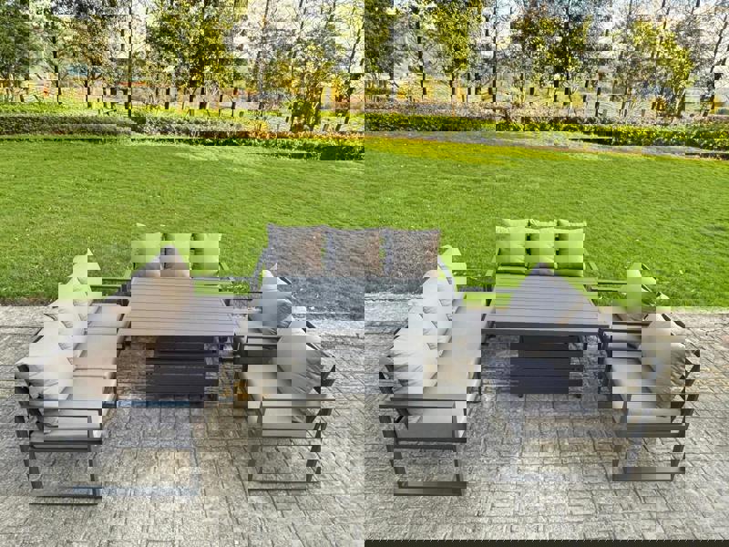 Fimous Garden Aluminium Furniture Set Dark Grey 8 Seater Outdoor Patio Adjustable Rising Lifting Dining Table with 2 Chairs Dark Grey