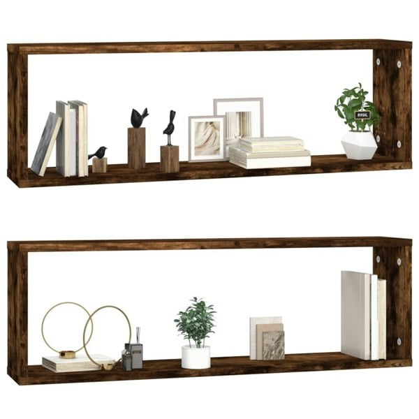 Berkfield Wall Cube Shelves 2 pcs Smoked Oak 80x15x26.5 cm Engineered Wood
