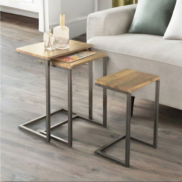 Rafaelo Mobilia Set Of 3 Rectangular C-Shaped Nesting Tables Brown