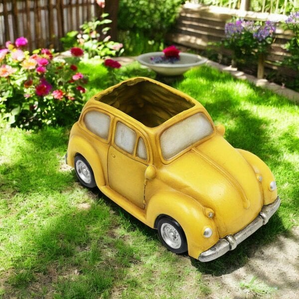 EDH Door Hardware Yellow Resin Car Planter – 9.5cm x 8cm x 18.5cm | Vintage Mini Car Flower Pot for Indoor & Outdoor Décor