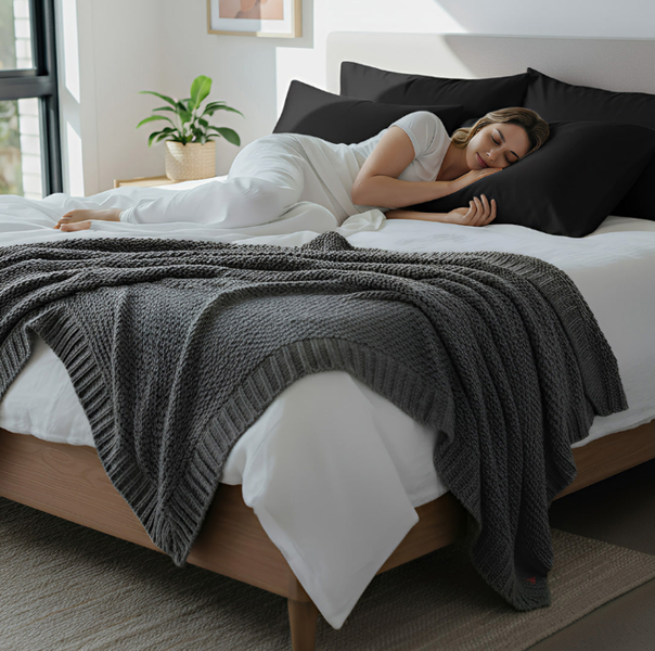 Anyhouz Pillowcase Black Luxury Soft Natural Mulberry Silky Two Sided Satin Cover