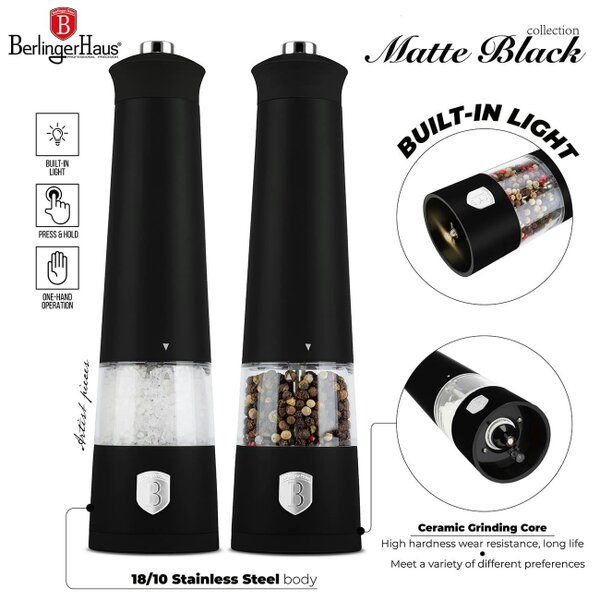 Electric Pepper and Salt Mill Set Matte Black BH9543