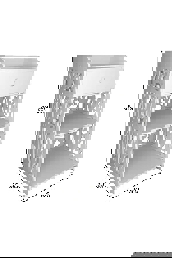 Living and Home Hollow Carved Bird Pattern Side Table Nightstand Shelf Bedroom Cabinet with Drawer