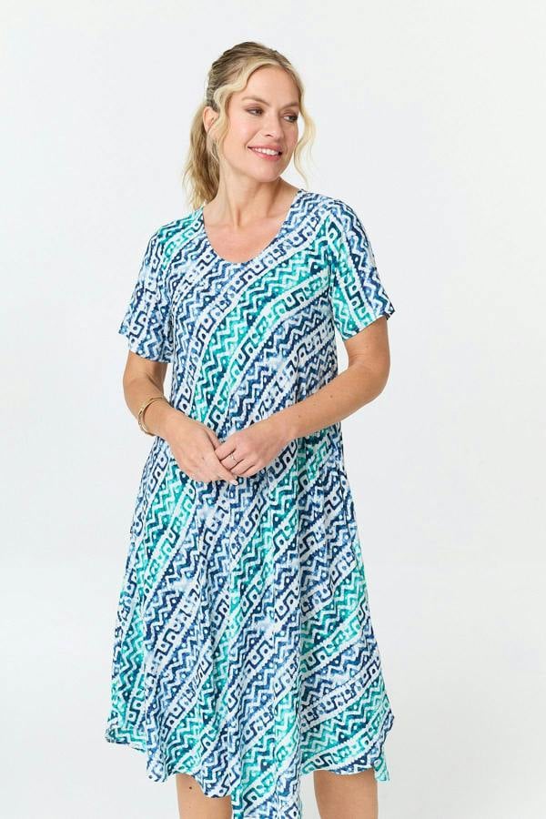 Blue | Printed Relaxed Short Sleeve Midi Dress