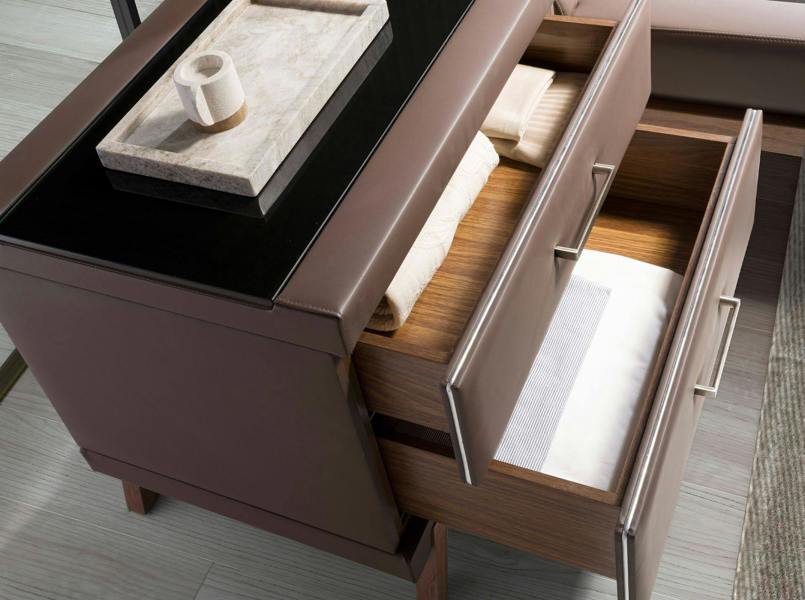 Angel Cerdá Leatherette Bedside Table, Walnut With Black Glass Top 7162