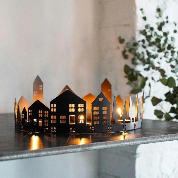 Ivyline Round Advent Tealight Centrepiece Metal Black