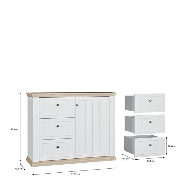 Furniture To Go Pontypool 3 Drawer & 1 Door Sideboard in White and Riva Oak