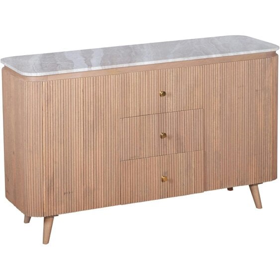 Wyld Haus Boston Natural Oak and Brown Marble 3 Drawer Sideboard