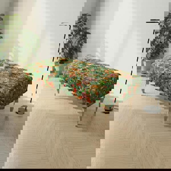 Contemporary upholstered end of bed bench with multi-toned abstract design