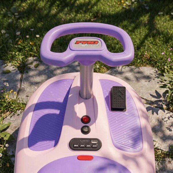12V Electric Wiggle Car with Pedal, Kids Electric Car with 2 Speeds, Soft Start, Music, Lights for 3-5 Years, Purple