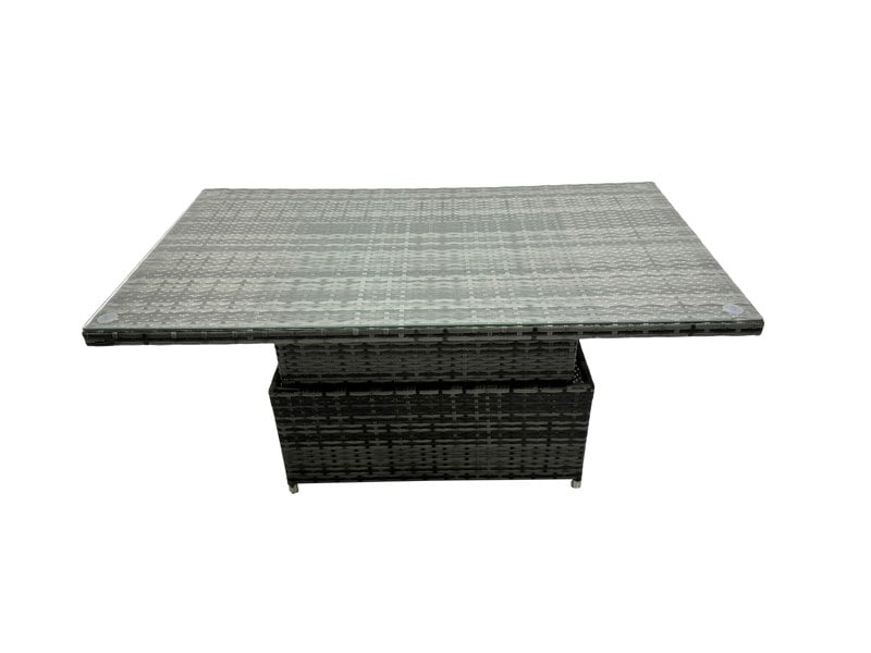 Fimous Outdoor Love Sofa Set 6 Seat Rattan Garden Furniture Set with Adjustable Lifting Dining or Coffee Table Big Stool Dark Grey Mixed