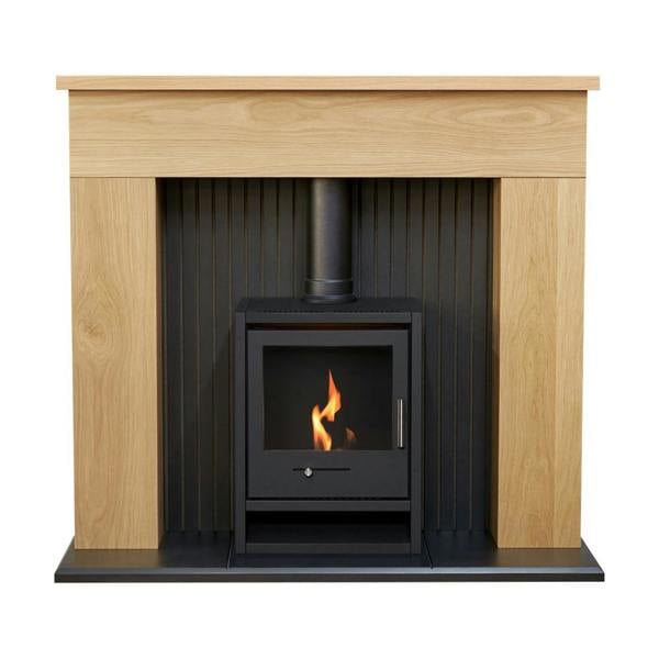 Adam Innsbruck Stove Fireplace in Oak with OKO S1 Bio Ethanol Stove in Charcoal Grey, 45 Inch