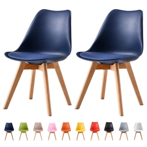 Set of 2 Dining Chairs with Solid Wooden Legs and Seat Cushion Pad Eva