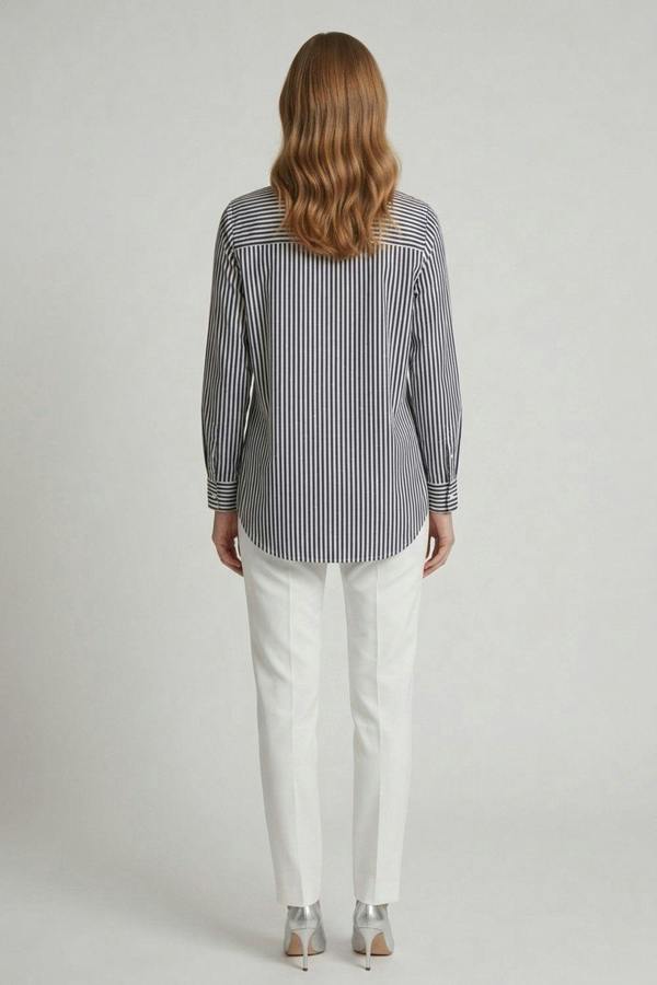 Navy | Striped Sparkle Detail Long Sleeve Shirt
