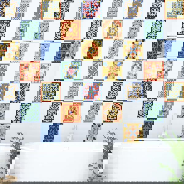 WT1568 - Mara Colourful Mix Mediterranean Wall Tile Sticker Set - 15 cm x 15 cm - 24 pcs