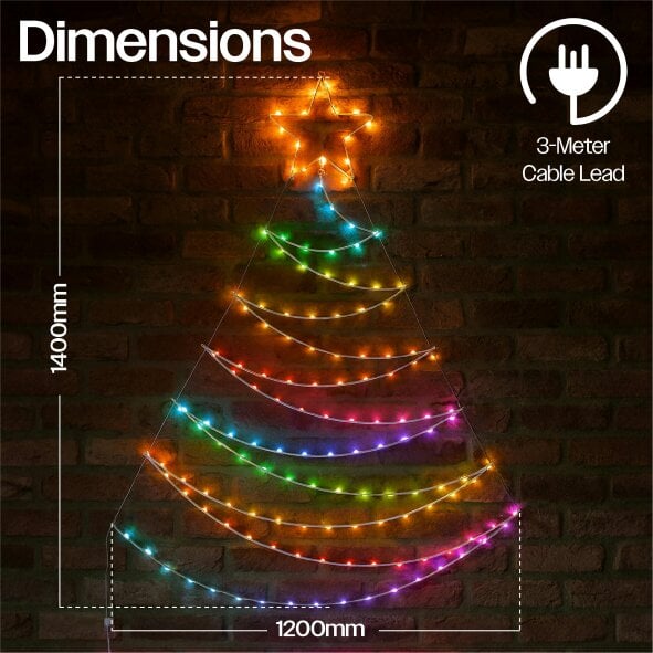 Scotts of Stow Xmas Haus PreLit RGB Flat Christmas Tree Silhouette Metal Frame App or Handheld Remote Controlled 14m