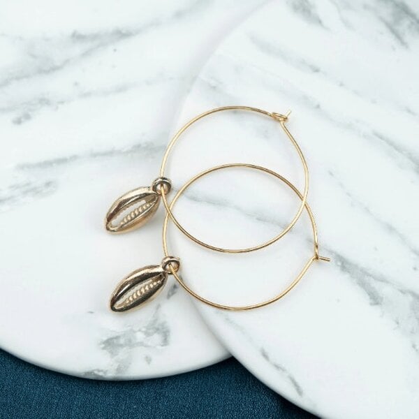 The Colourful Aura Gold Silver Cowrie Charm Sea Shell Lightweight Beach Boho Hoop Earrings