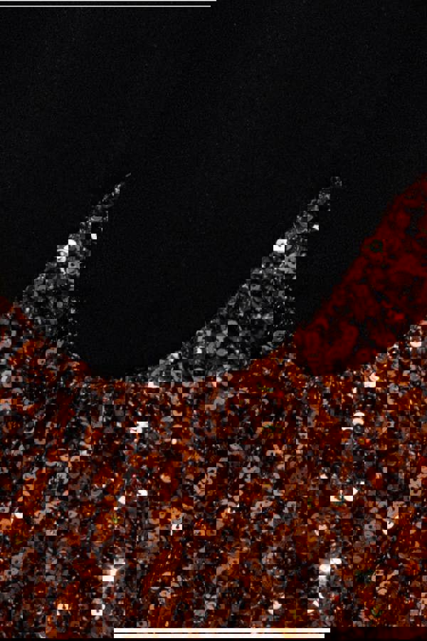 Scuba Crepe & Sequin Dipped Waist Strapless Maxi Dress - Bronze DR4822