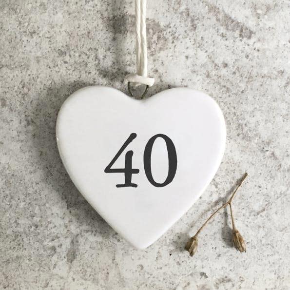 40th Birthday Porcelain Hanging Heart Keepsake Gift