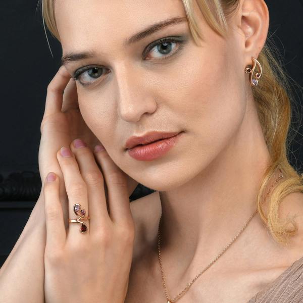 namana Rose Gold Vermeil Floral Stud Earrings with Natural Rhodolite, Amethyst and Garnet Gemstones