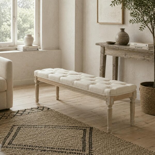 Wyld Haus Vero Vintage Style Natural and Cream Wooden Bed End Bench