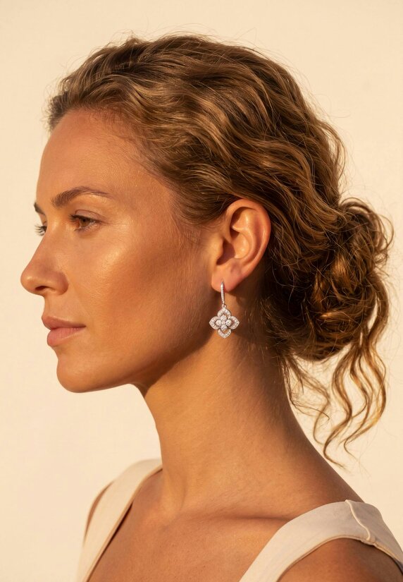 Latelita Pointed Cz Clover Flower Drop Earrings Silver