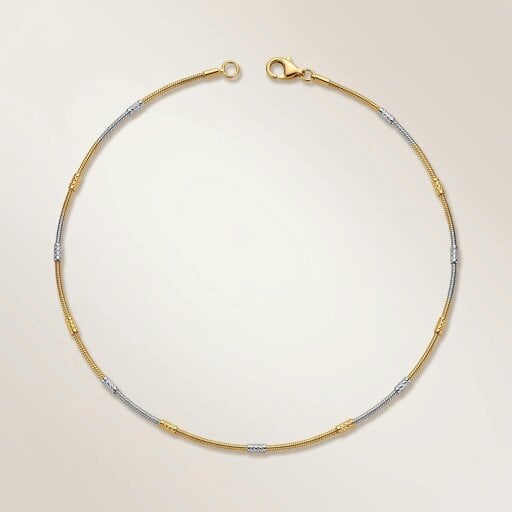 The Colourful Aura 18ct Gold Plated Dual Tone Textured Bead Snake Chain Necklace 17 Inch