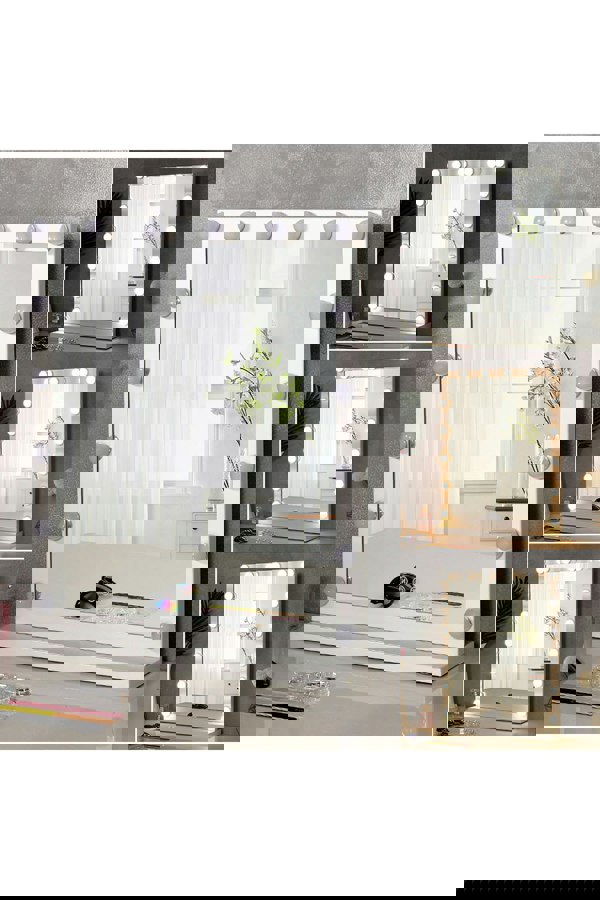 Living and Home Hollywood Lighted Rectangular 3 Lighting Modes Makeup Mirror with Base