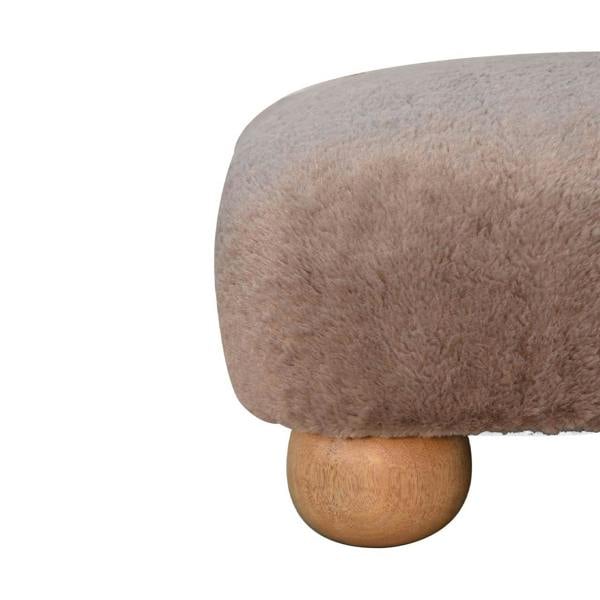 Artisan Furniture Solid Wood Mocha Faux Fur Nordic Footstool