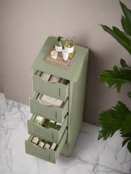 Modcraft Green Bathroom Floor Storage Cabinet – Freestanding Unit with 4 Drawers