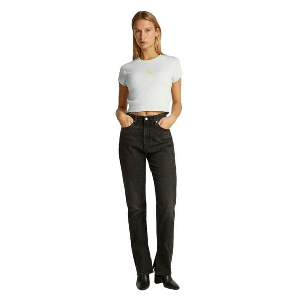Calvin Klein Womens/Ladies Logo Ribbed Slim Crop Top - Sprout - 